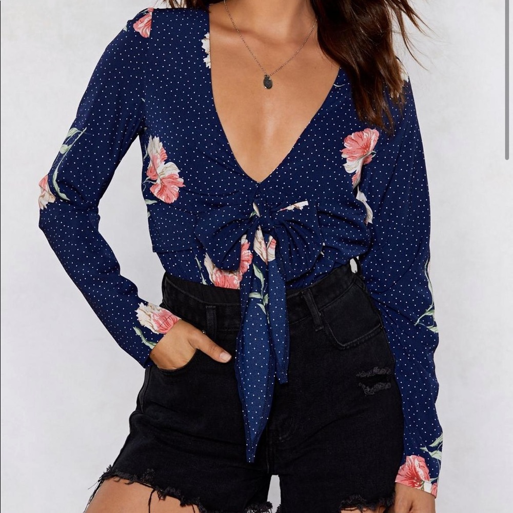 Nasty Gal - Just a Spot of Florals Tie Bodysuit- US Size 4